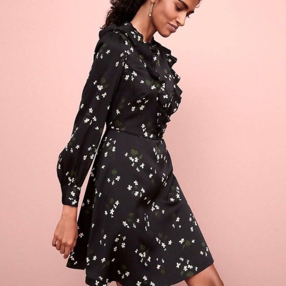 Ann Taylor Black Floral Long Sleeve Dress